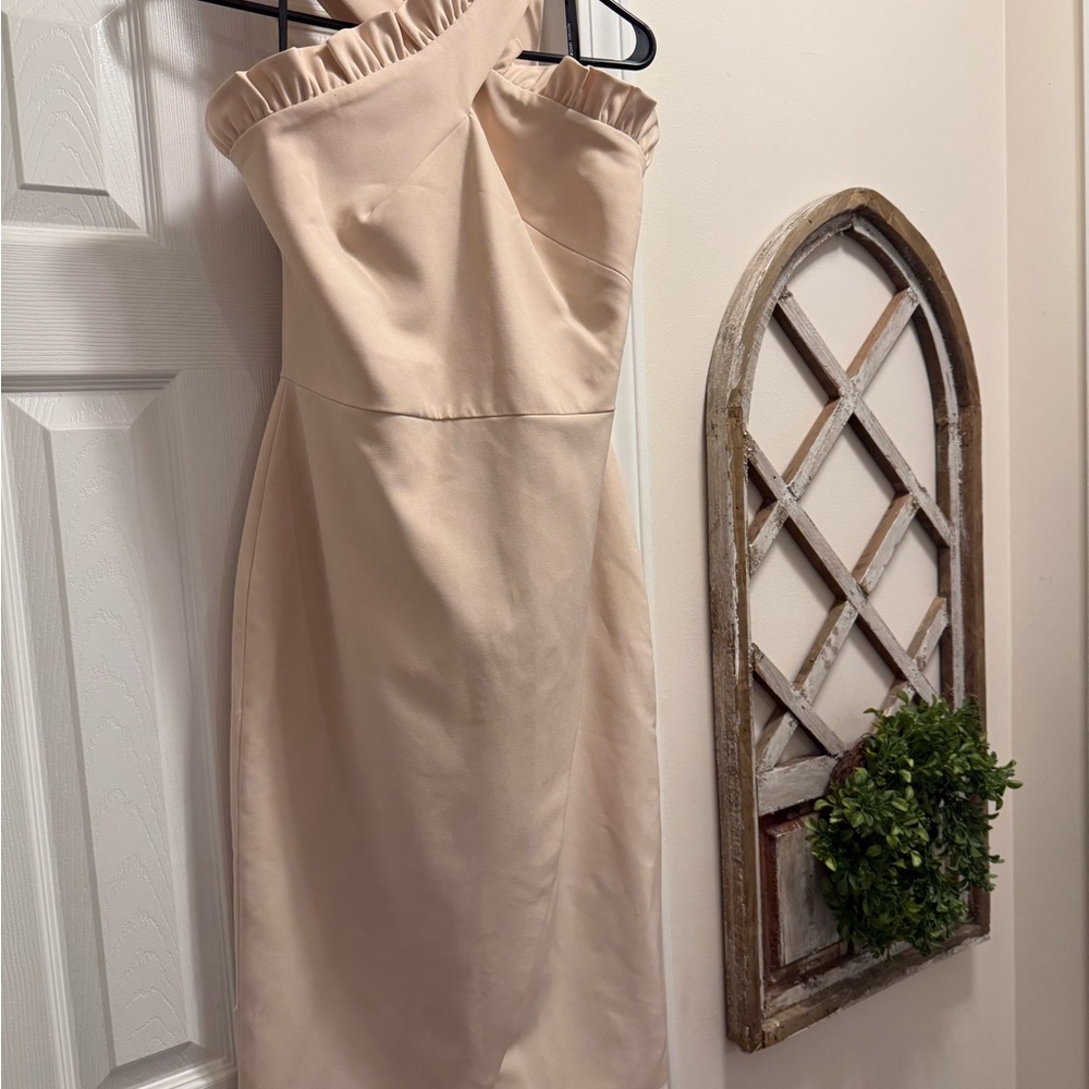Pink One Shoulder Sleeveless Sheath Cocktail Dress